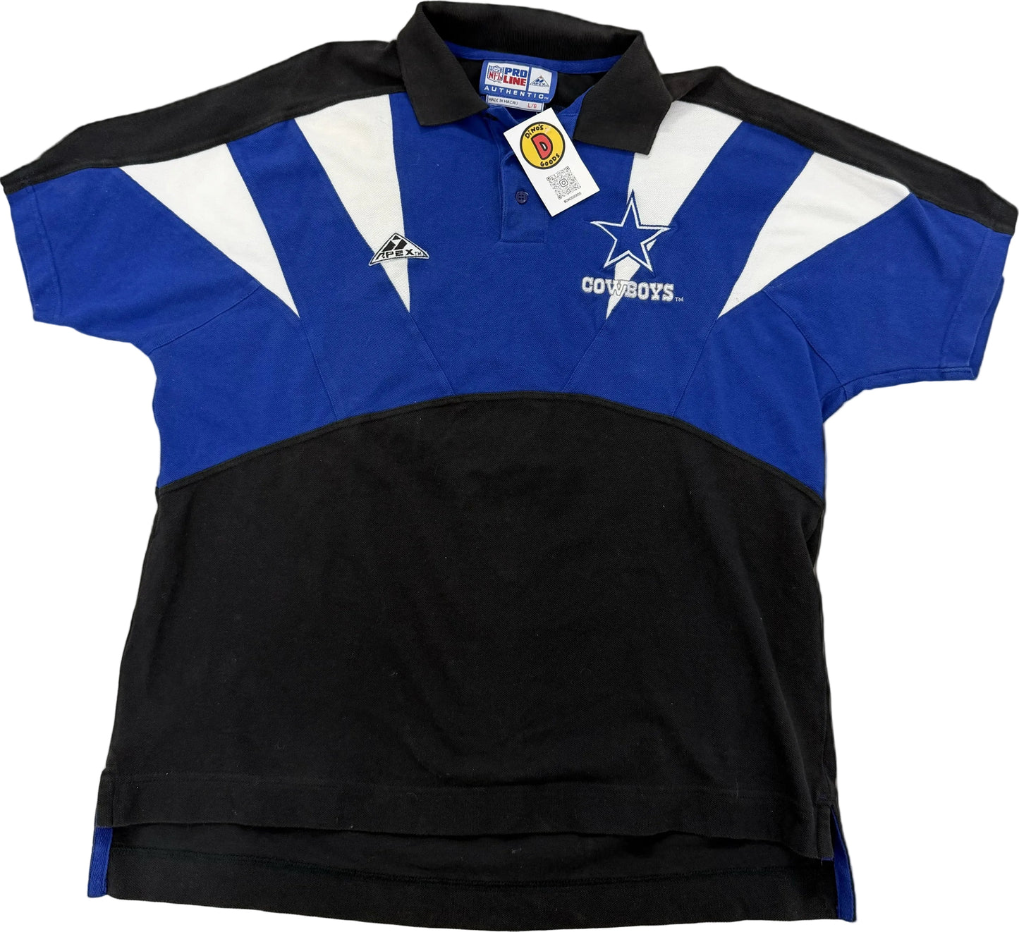Vintage Apex Dallas Cowboys shark tooth polo shirt with a black and blue body, white, and a star logo on the chest
